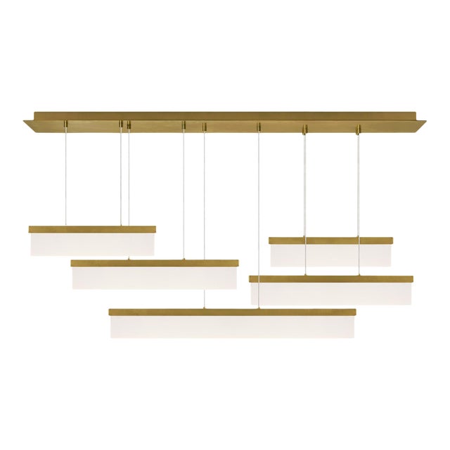 Visual Comfort Modern Sweep Linear Chandelier LED Aged Brass For Sale