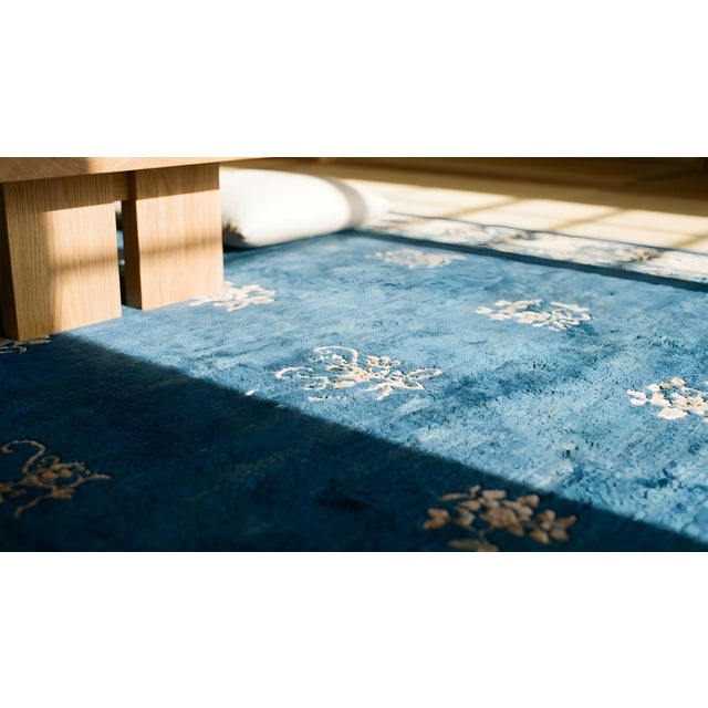 Textile 1900s Royal Blue Medallion Antique N. Chinese Peking Rug 12'2" X 18' Handknotted Wool Carpet For Sale - Image 7 of 9