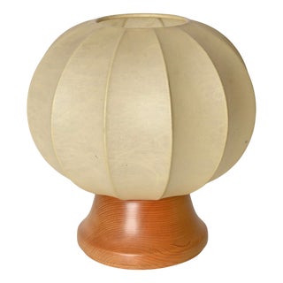 Mid-Century Cocoon Table Lamp with Oak Wood Base attributed to Achille Castiglioni for Flos, Italy, 1960s For Sale