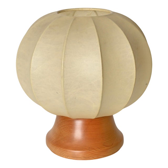 Mid-Century Cocoon Table Lamp with Oak Wood Base attributed to Achille Castiglioni for Flos, Italy, 1960s For Sale