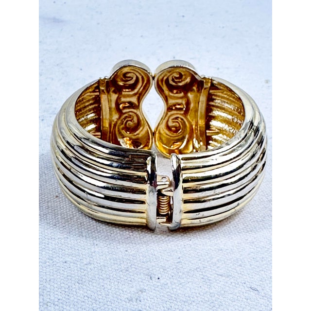 Metal Vintage Greek Revival Ionic Column Gold-Tone Clamper Cuff Bracelet For Sale - Image 7 of 7