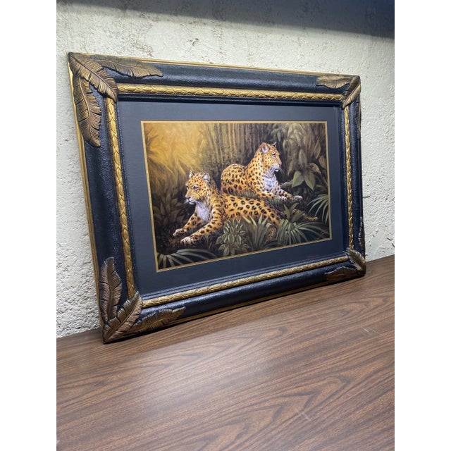 Excellent condition fabulous vintage Hollywood Regency style Leopard print by Home Interiors (Homco). In a stunning black...