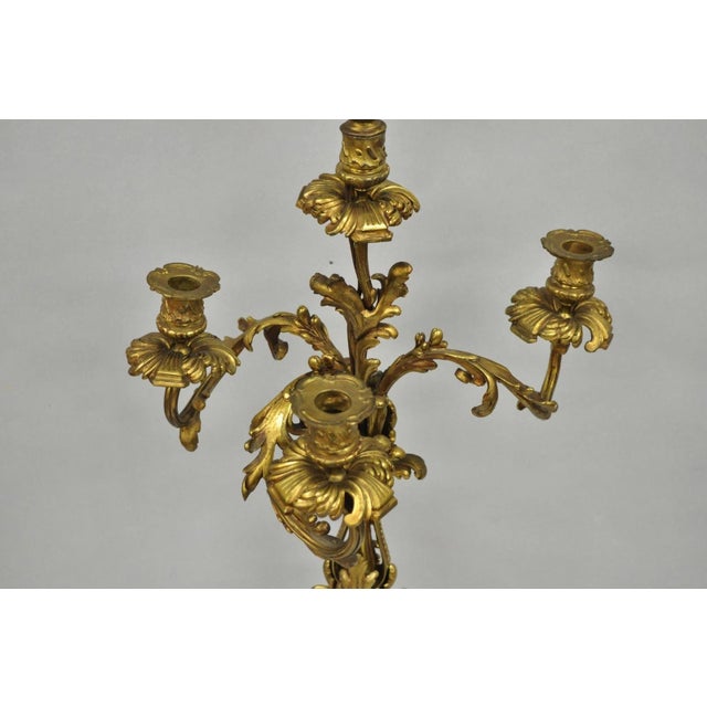 Antique French Rococo Baroque Gold Bronze Leafy Scroll Candelabra Table Lamp For Sale - Image 4 of 12