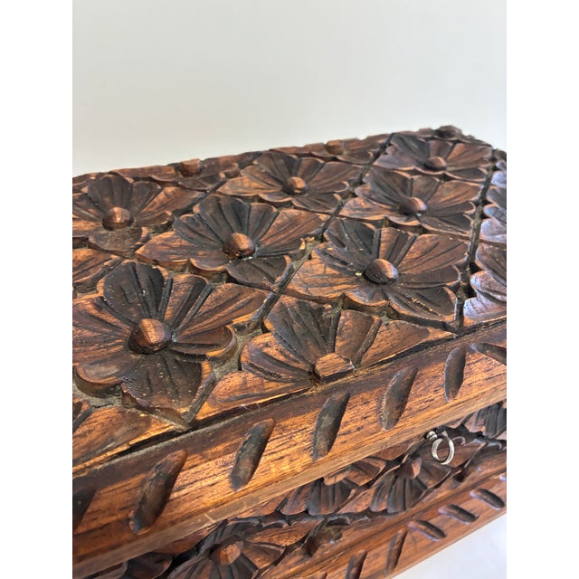 Vintage Hand-Carved Floral Wooden Chest For Sale - Image 10 of 16