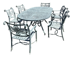 Handsome Cast Aluminum Garden Table With Six Chairs