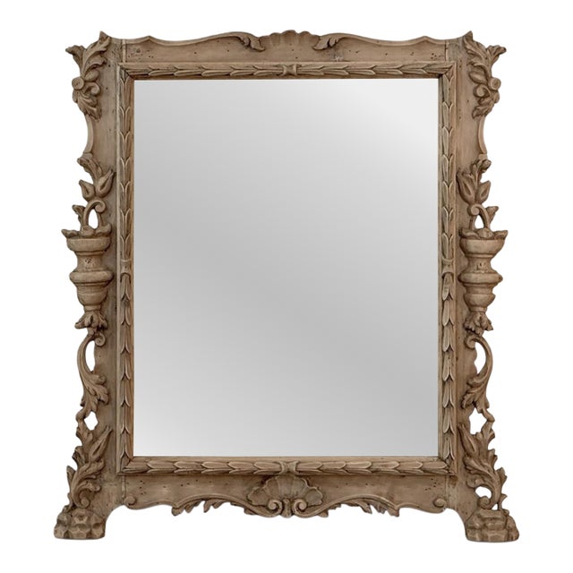 Antique Italian Hand-Carved Mirror in Stripped Walnut For Sale