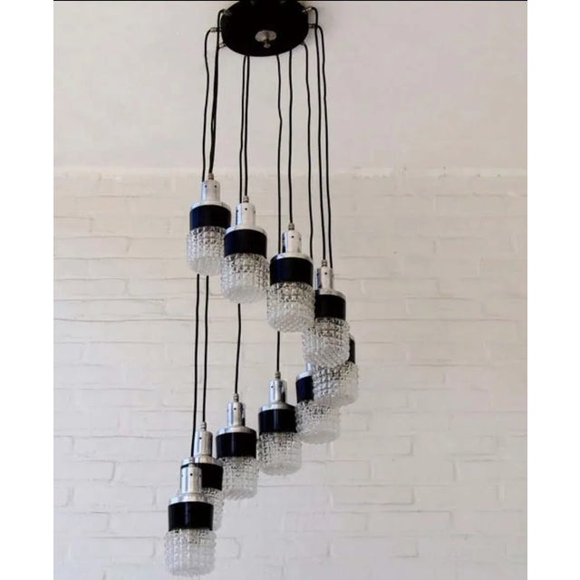 Metal Mid-Century Modern Ten Lights Cascading Chandelier, Circa 1970 For Sale - Image 7 of 13