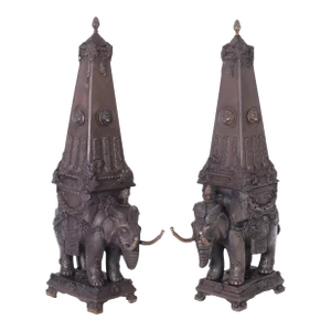 Pair of Neoclassic Earthenware Elephants With Obelisks