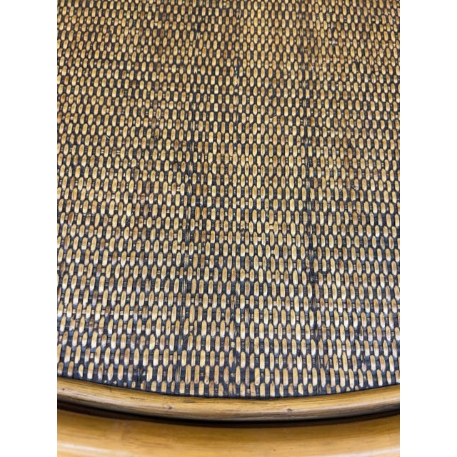 A Pair of Vintage Mid 20th Century Coastal Oval Bamboo Rattan Side Tables For Sale - Image 4 of 9