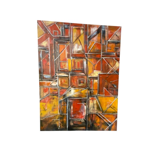 Acrylic on Canvas Abstract Signed Yjr 54.5" H "Les Fenêtres De Manhattan " Framed For Sale - Image 4 of 12