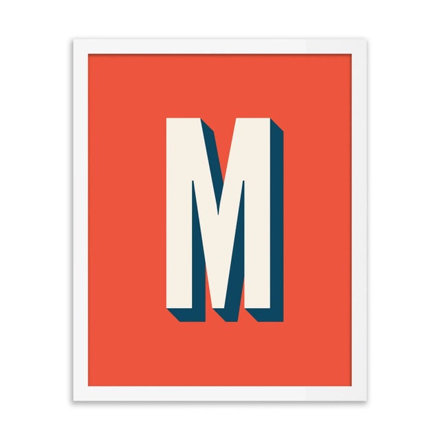 Alphabet Series in Red, Letter M by Pencil & Paper in White Frame, XS Art Print For Sale