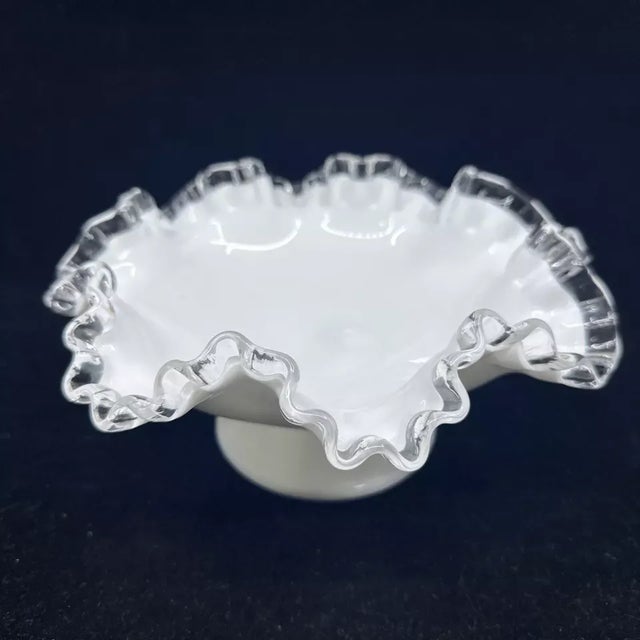 American Vintage Fenton Silver Crest Milk Glass Ruffled Dish Bowl For Sale - Image 3 of 6