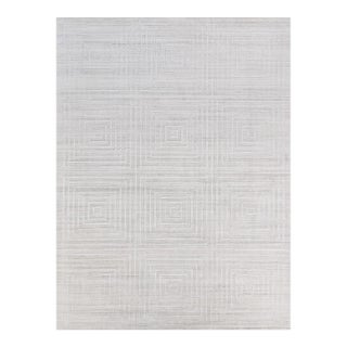 Exquisite Rugs Geometric Box Handmade Bamboo Silk & Cotton Gray/Ivory Rug-14'X18' For Sale