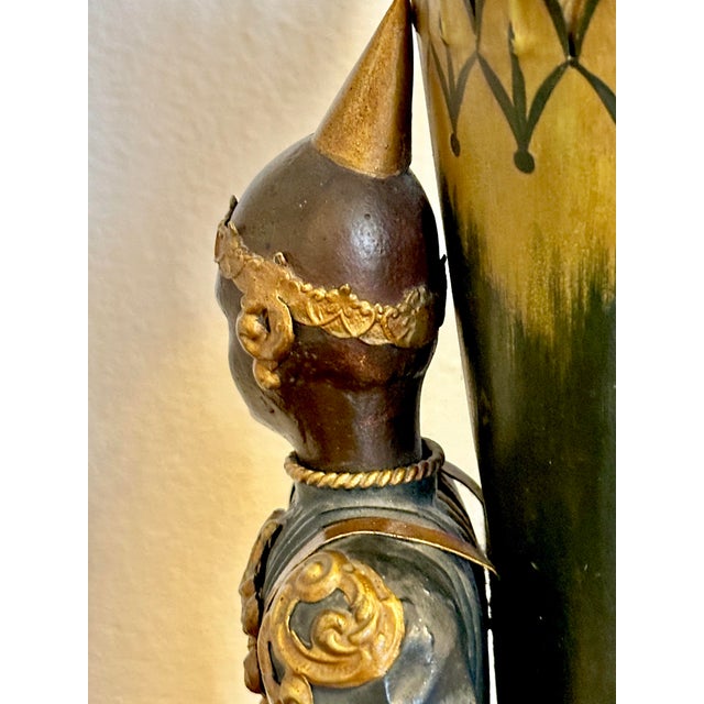 Chinoiserie 1980s Chinoiserie Hand Painted Tole Figural Lamps, a Pair For Sale - Image 3 of 12