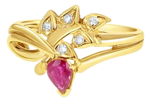 Pear Shaped Ruby & Diamond 14k Yellow Gold, Size 8