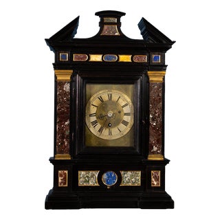 Ebony Table Clock with Semi-Precious Stone Inlay, Central Italy, 18th Century For Sale