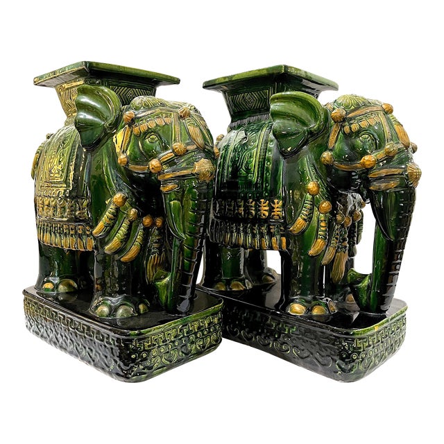 Large Pair Chinese Ceramic Elephant Garden Stools Chairish