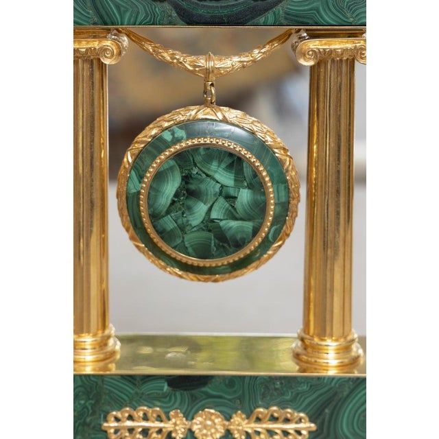 Gemstone Mid 20th Century Empire Style Malachite and Gilt Bronze Portico Clock For Sale - Image 7 of 8