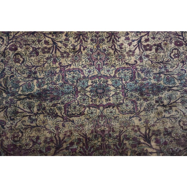 Ivory Color & Purple Details Fine Persian Kashan Hand Knotted Wool & Silk Rug and Geometric Pattern For Sale - Image 4 of 12