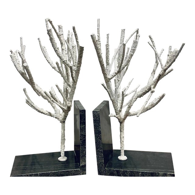 Organic Modern Textured White Twig Bookends Pair For Sale