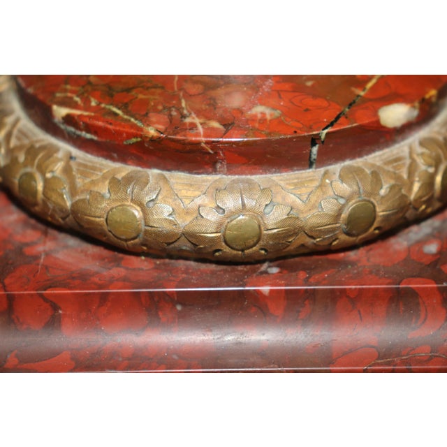 Superb Rouge Marble Urn Form Figural Bronze Mounted Glass Top Occasional Table For Sale - Image 4 of 12