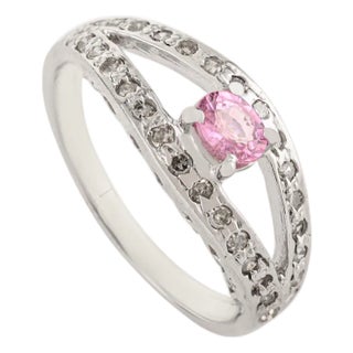 Delicate 0.5 Ct Pink Sapphire & Diamond Split Shank Promise Ring Made in 925 Silver - Size 6.5 For Sale