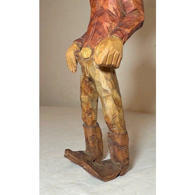 Wood 1980s Exquisite Signed Hand Carved Wood Folk Art Man Cowboy Sculpture Statue Figure For Sale - Image 7 of 13