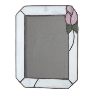 Vintage Stained Glass Rose Picture Frame For Sale