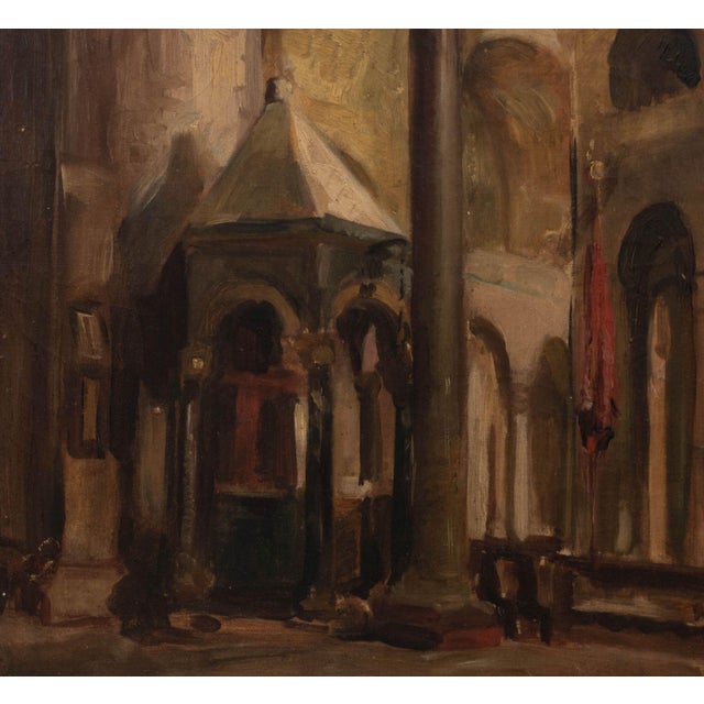 Italian Italian Church Interior Oil on Canvas, 19th Century For Sale - Image 3 of 6