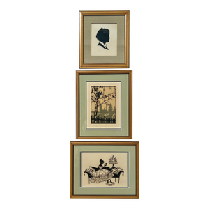 Early 20th Century Trio of Framed Vintage Scherenschnitt Paper Cut Silhouettes