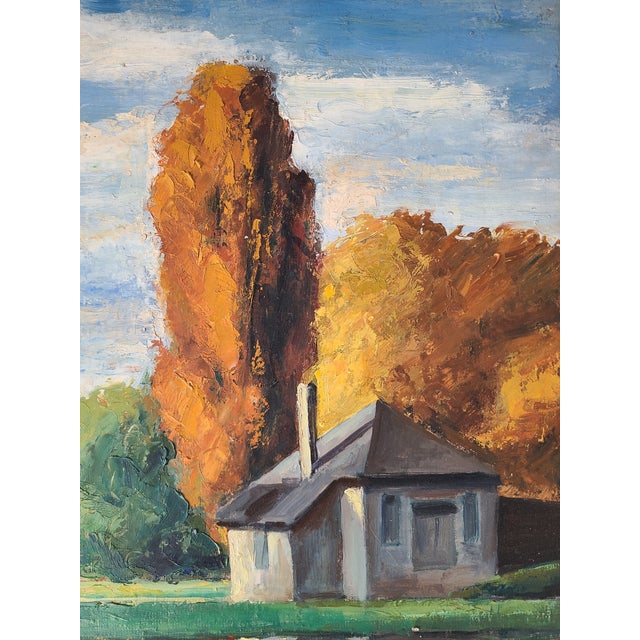 Green Vintage 1950s Oil Painting Rambouillet France Landscape For Sale - Image 8 of 16