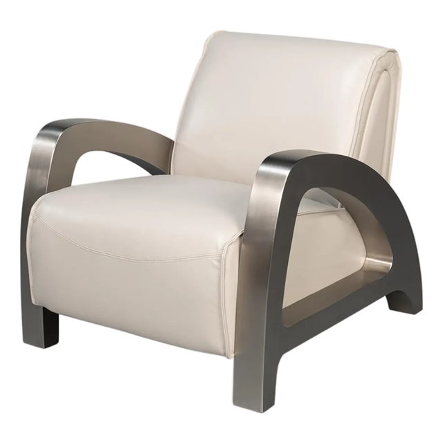 Industrial White Leather Armchair For Sale
