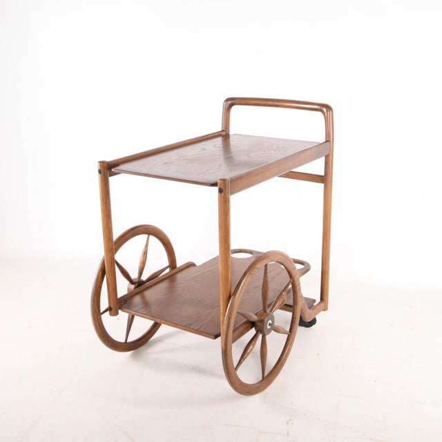 Wooden Serving Cart in Oak, 1970s For Sale - Image 12 of 15