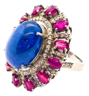 Bochic "Capri" Vintage Ruby, Tanzanite & Diamond Ring Set In 18K Gold & Silver