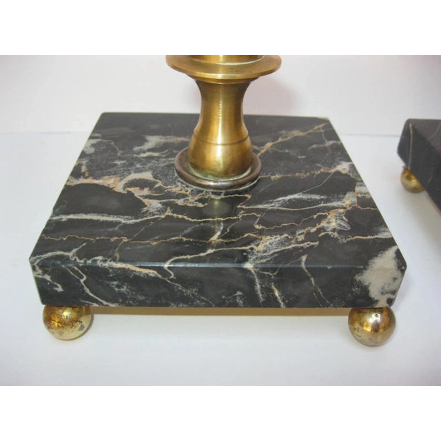 Mid 20th Century Brass and Marble French Provincial Candle Holders Lights - a Pair For Sale - Image 5 of 8