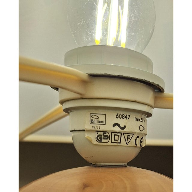 Wood Vintage Table Lamp with Turned Maple Base and Fabric Shade from Brilliant, 1980s For Sale - Image 7 of 8