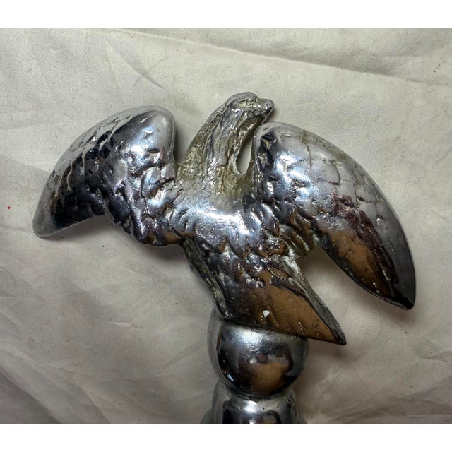Chrome Antique Heavy Solid Chrome Plated Brass Open Winged Eagle Bird Flag Finial For Sale - Image 8 of 9