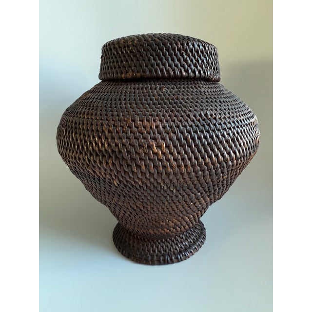 Tribal Antique Philippines Ifugao Gor-Bun Rattan Lidded Basket Rice Storage For Sale - Image 3 of 10