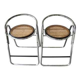Vintage Italian Chrome & Cane Bar Stools -- A Pair For Sale