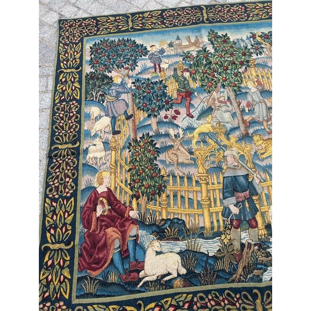 French Screen-Printed Silk Tapestry with Enchanted Park in the style of Aubusson, 1950s For Sale - Image 3 of 18