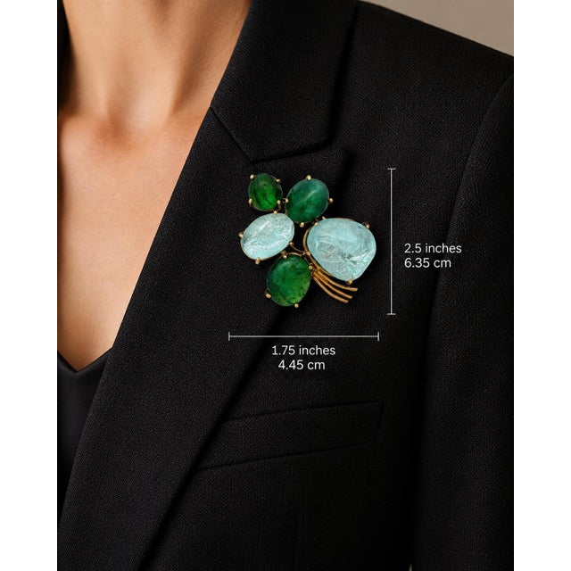 Italian Mid-Century Aquamarine & Green Tourmaline Floral Brooch in 14k Gold For Sale - Image 17 of 17