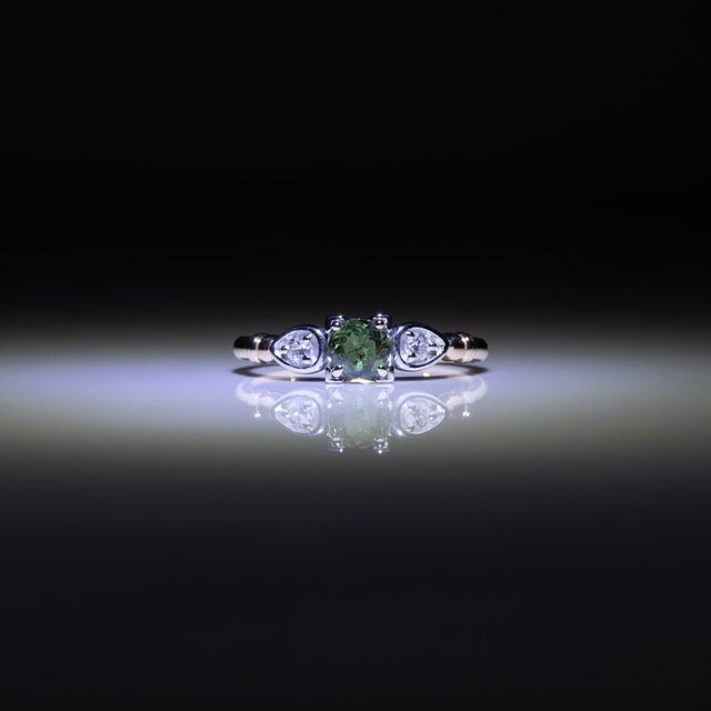 Alexandrite Ring With Earth-Mined Diamond Accents in Solid 14k Gold, Round 4mm, Size 6.75 For Sale In Columbus - Image 6 of 12