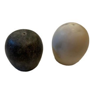 Small Crate & Barrel White & Dark Marble Salt & Pepper Shakers- a Pair For Sale