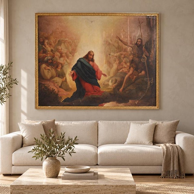 Italian School, The Baptism of Jesus, 1870, Oil on Canvas For Sale - Image 13 of 15