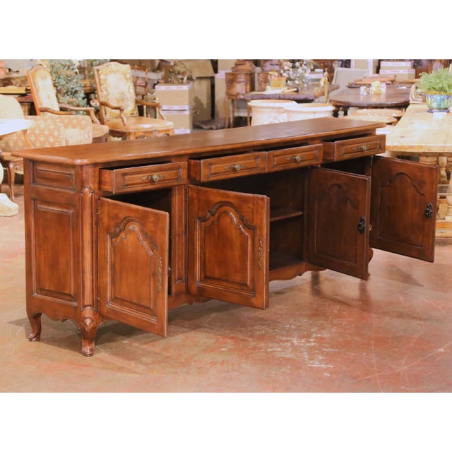 Wood Mid-Century French Louis XV Carved Oak Four-Door Enfilade Buffet With Drawers For Sale - Image 7 of 15