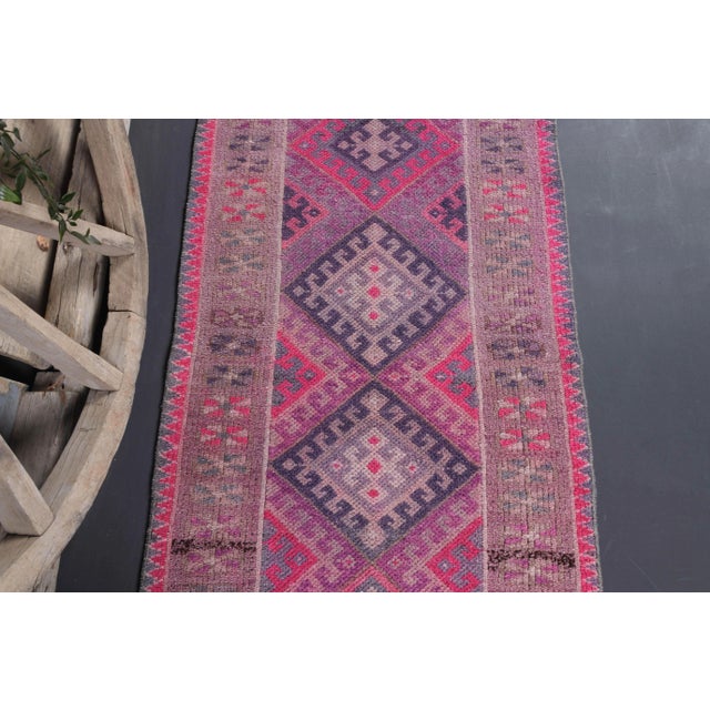 1970s Vintage Turkish Oushak Diamond Wool Runner For Sale - Image 4 of 11