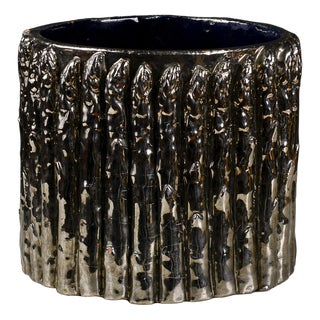 Vintage Terracotta Plant Pot with Silver Asparagus Design For Sale