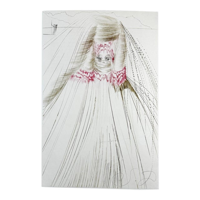 1970s Dali Tristan Et Iseult Queen With Silk Tunic Hand Signed Surreal Art For Sale