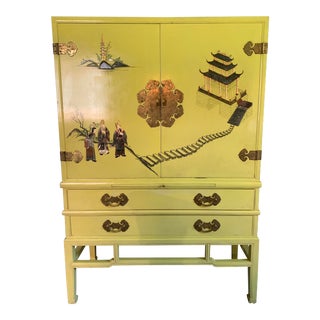 Chinese Yellow Painted Media Cabinet and Chest of Drawers For Sale