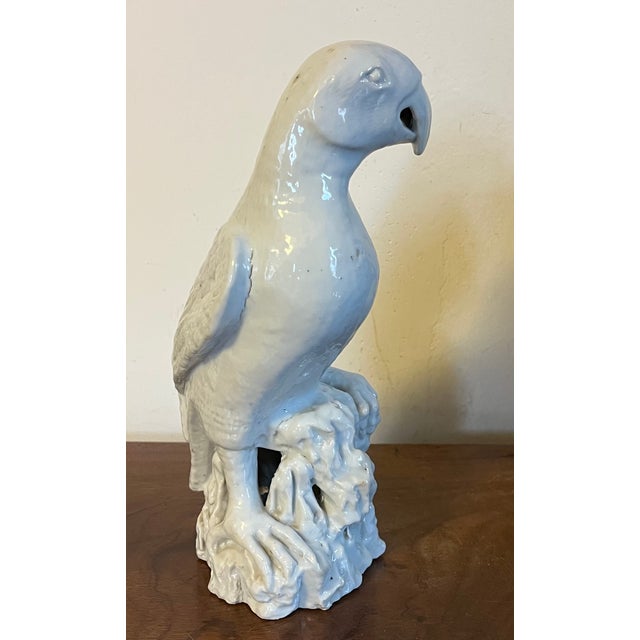 Chinoiserie Antique 18th Century Chinese Blanc De Chine White Porcelain Parrot For Sale - Image 3 of 18